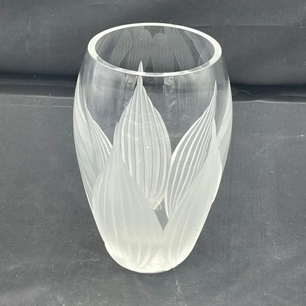 Lenox Frosted Clear Art Glass Floral Vase Etched Tulip Design